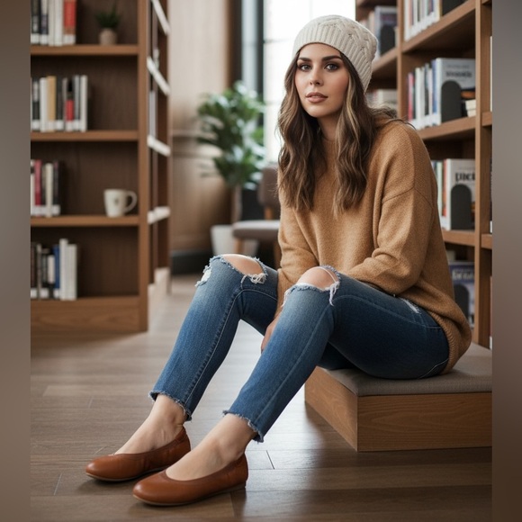 Lands end leather flats shoes Comfort Slip On Brown - Picture 2 of 7